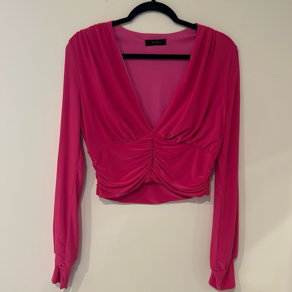 Deep plunge V-neck long sleeve